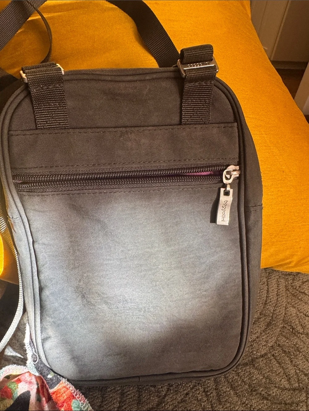 Baggallini Gray Messenger Bag with Purple Trim